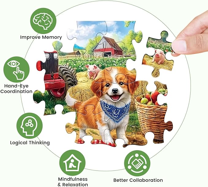 500 Piece Puzzles for Adults,Farm Dog Jigsaw Puzzles 500 Pieces Animals Pig Puzzle for Adults Seniors Premium Cardboard Puzzles Challenging Game Home Decor Birthday Party Gift