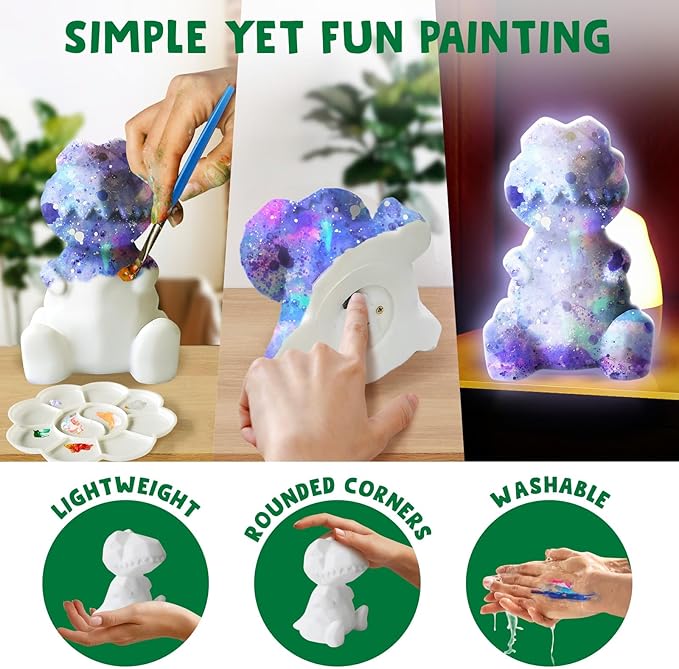 Goodyking Paint Your Own Dinosaur Lamp Kit, DIY Night Light, Arts & Crafts for Teens Girls Boys, Painting Kit for Kids, Room Decorations, Christmas Crafts Birthday Gifts for Kids Ages 3 4 5 6 7 8 9