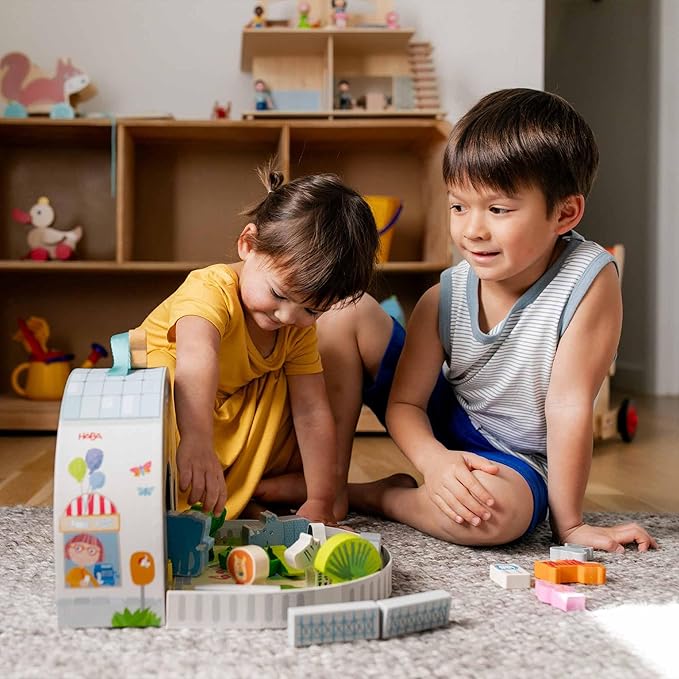 HABA Wooden Animal Playset - Play World at The Zoo, STEM Educational Toy with Zoo Animals & Accessories, Preschool Learning Toy for Ages 2+, Made in Germany