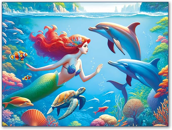500 Pieces Jigsaw Puzzles for Adults and Teens Family Happy Mermaid Undersea Princess for Kids (500 Piece)