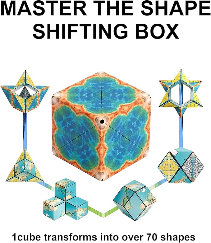 SHASHIBO Shape Shifting Box Bundle- Award-Winning, Patented Fidget Cube w/ 36 Rare Earth Magnets - Transforms Into Over 70 Shapes - Explore The Earth Moon Connection (Earth - Moon 2 Pack)