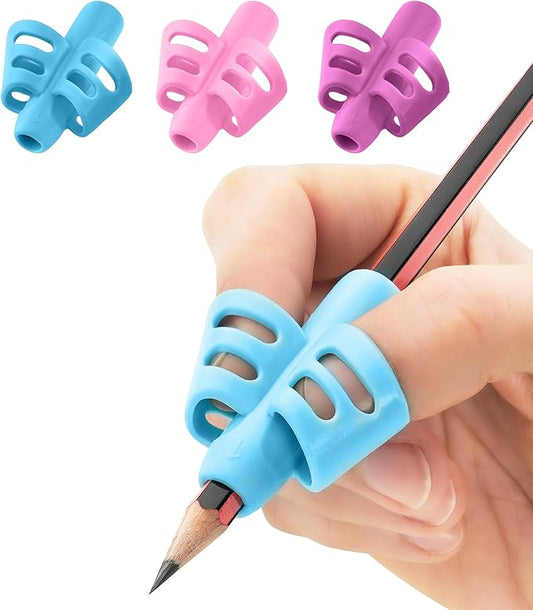 Stylo Pencil Grips Pack of 3 - Perfect Handwriting Holders for Kids Home Schooling and Preschool - Assorted Pen Grips (Purple, Blue, Pink)