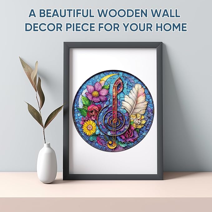 Wooden Puzzles for Adults, Flower Guitar Puzzle for Mom, Challenging Puzzle, 200 Piece Luxurious Shaped Wooden Puzzles for Family Game 11.2 * 11.2in