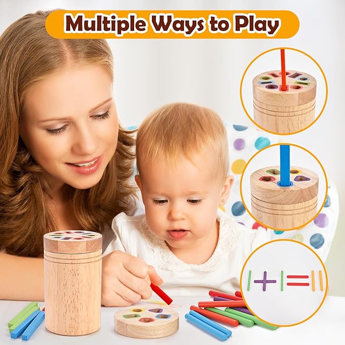 Wooderma Wooden Learning Color Sorting Toys, Montessori Toys for 2 3 4 Year Old, Montessori Travel Toy, Fine Motor Skills Sensory Toy for for Baby Boys Girls