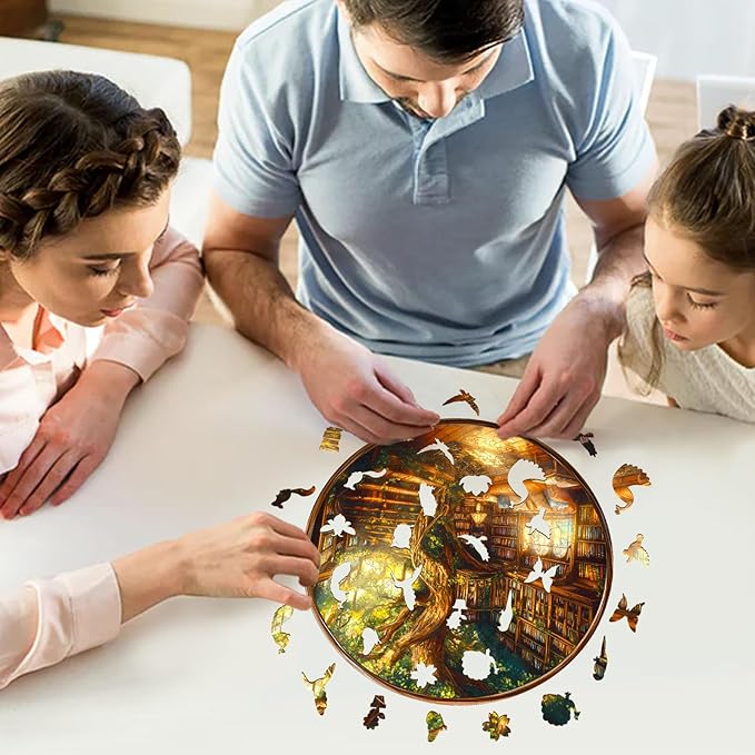 WOODBESTS Wooden Puzzles for Adults, Charming Bookstore Wood Puzzles Adult(200 Pieces, M, 11.4 * 11.4in), Unique Shape Wooden Animal Jigsaw Puzzles, Birthday Gifts for Adults Family Game