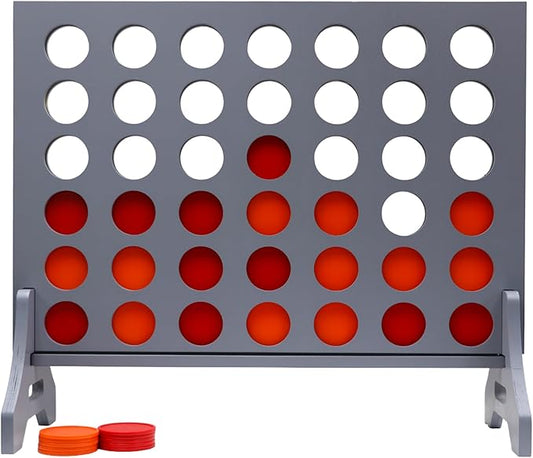 Tailgating Pros Premium Grey Giant Four in a Row with Carrying Case - Jumbo Oversized Outdoor Yard Game - Connect Multiple Pucks in a Row to Win - Many Puck Colors Available!