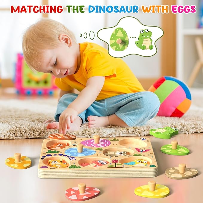 Wooden Puzzles for Toddlers, 8 Pcs Animal Matching Egg Puzzle, Montessori Toys for Boy Girl Easter Birthday Gifts, Preschool Learning Activities & Educational Toys for Boys, Girls