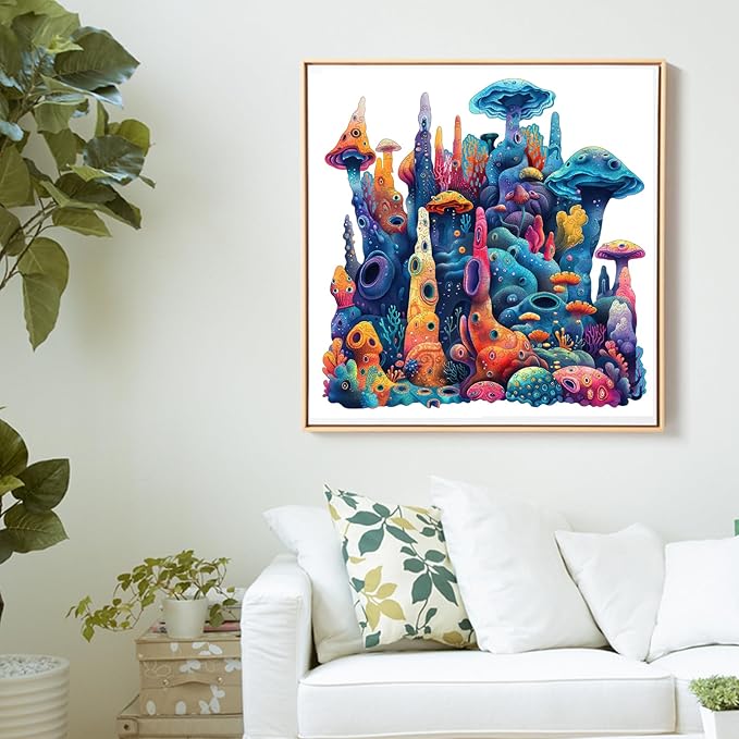 Wooden Puzzles for Adults 200 Pieces, Coral Ocean Jigsaw Puzzles, Unique Shape Adult Puzzles, Irregular Wood Puzzles Creative Gift for Adults Family Game(11x11.2 in)