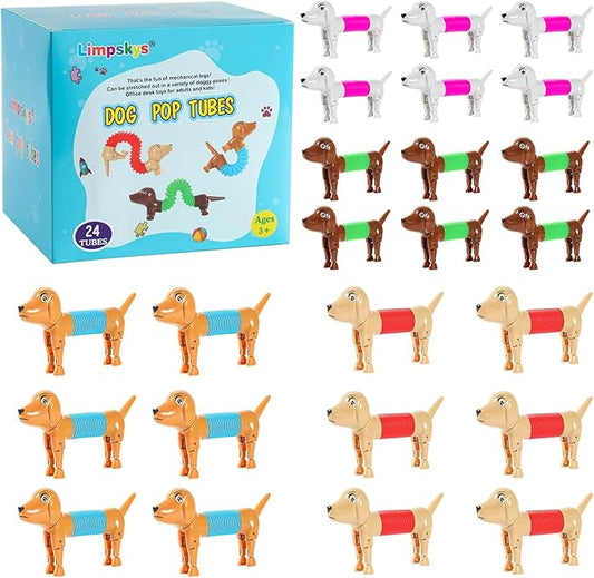 Dog pop Tubes fidgets, Stocking Stuffers for Kids, Sensory Toys for Kids 5-7, fidgets for Toddlers, Toddler Stocking Stuffers, Easter Egg fillers,Easter Basket（24 Pcs Dog）