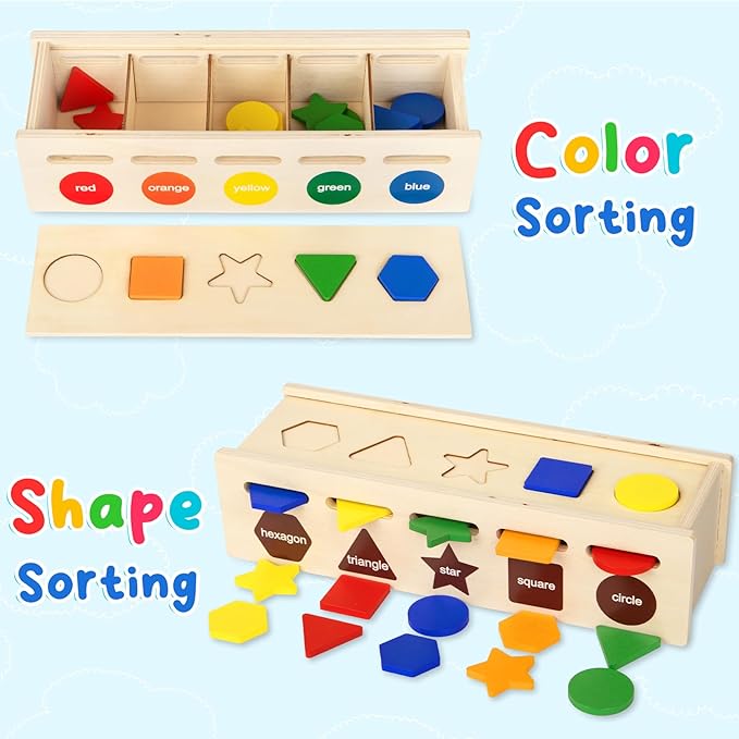Shape Sorter Wooden Color & Shape Sorting Toys for Toddlers 1-3, Matching Box Shape Sorters Montessori Toys Learning Educational Toys for 1 2 3 4 Year Old Boy Girl Classroom Birthday Easter Gifts
