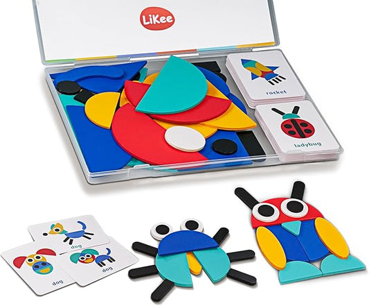 LiKee Open Ended Wooden Shape Puzzles (36 Blocks&60 Cards) for Toddlers 3+ Years Old, Montessori Development Toys Preschool Education Activity Travel Toy Board Games for Kids 4-8 Yrs