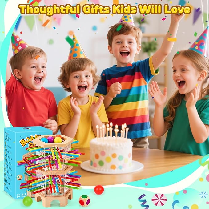 Montessori Wooden Board Game, 42 Colorful Sticks Dice Games for Kids 3 4 5 6 Years, Math Learning Toys Fine Motor Skills & Counting Educational Toy, Family Travel Game Birthday Gifts for Boys Girls