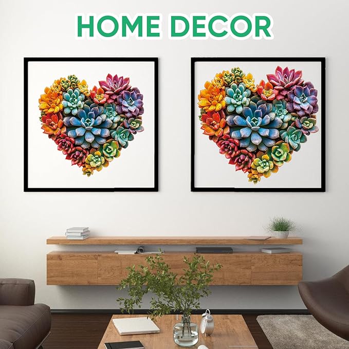 Ruikiyart Wooden Puzzles for Adults, 5MM 500 Pieces Succulent Heart Wooden Jigsaw Puzzles, Plant Unique Shaped Puzzle Gifts for Adults and Kids on Thanksgiving, Family Puzzle Games(17.4"*17.1")