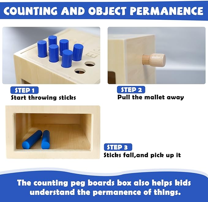 Wooden Montessori Toddler Counting Peg Board Box - Numbers & Math Toys for 1-3 Year Olds