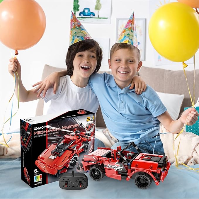 GMAOPHY STEM Toy Building Toys Gifts for Age 5, 6, 7, 8, 9, 10, 11, 12 Years Old Kids Boys Girls, 2 in 1 Remote Control Racing Car Building Blocks, 351 Pcs DIY Engineering Construction Toy