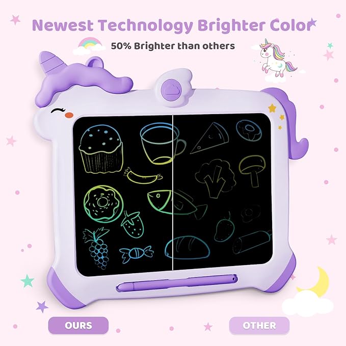 Kikapabi LCD Writing Tablet for Kids, Unicorn Toys Gifts for 3 4 5 6 7 Year Old Girls, Colorful Drawing Doodle Board, Toddler Educational Travel Toys Christmas Birthday Purple