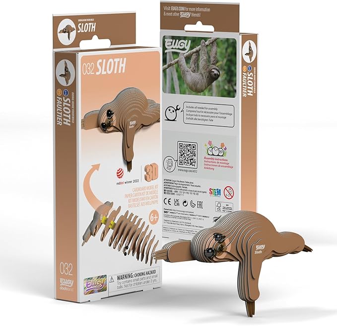 Eugy Sloth 3D Puzzle, 23 Piece Eco-Friendly Educational Toy Puzzles for Boys, Girls & Kids Ages 6+
