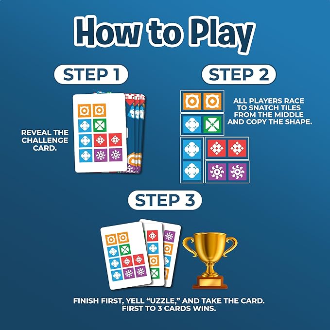 Uzzle Frenzy Family Puzzle Game – Fast-Paced Visual Brain Card Game for Kids – 2-4 Players, Ages 4+, Includes 50 Challenge Cards & 60 Double-Sided Block Family Game