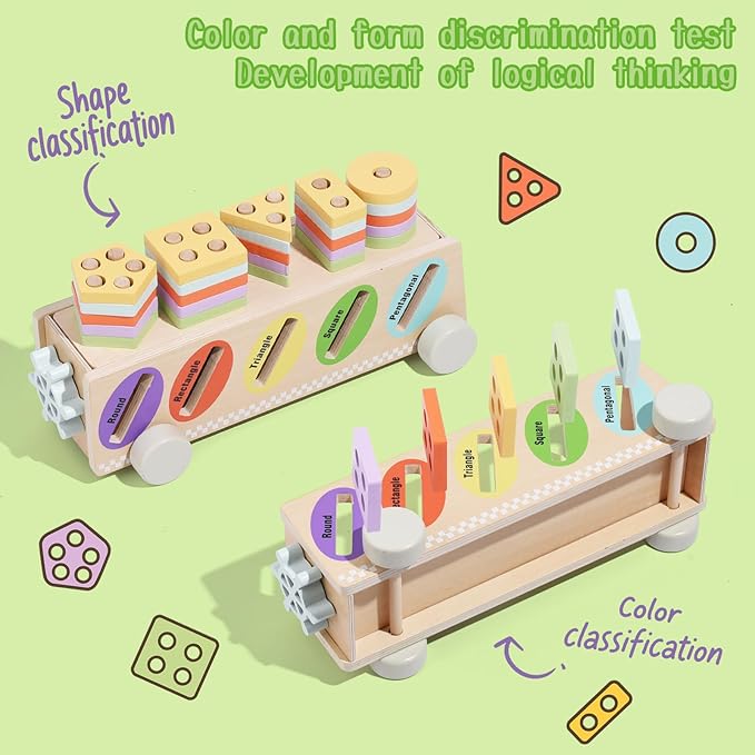 Montessori Toys for 1 2 3 Year Old, Wooden Color & Shape Sorting Matching Toys | Learning Educational Toys for 1-3 Year Old Kids | One 1st 2st Birthday Gift for Boy Girl