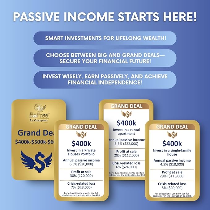 BeFree for Champions – Financial Literacy Board Game for Adults & Teens (14+), Money & Risk Management, Investing & Cash Flow, Achieve Life Goals | Fun Strategy Family Game