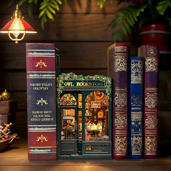 Cutefun Book Nook Kit - DIY Miniature House Kit for Bookshelf Decor, Book Nook Kits for Adults & Beginners, 3D Wooden Puzzle Dollhouse, Ideal Gift for Family and Friends (OWL Bookstore)