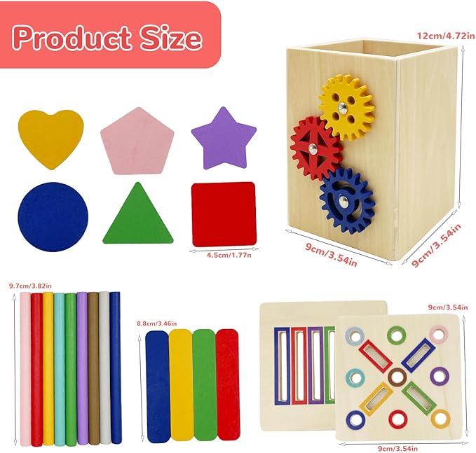 Wooden Montessori Toys for Toddlers, Color & Shape Sorting Matching Games, Fine Motor Skills Sensory Preschool Learning Educational Toys Baby Boys Girls Gifts (3 in 1)