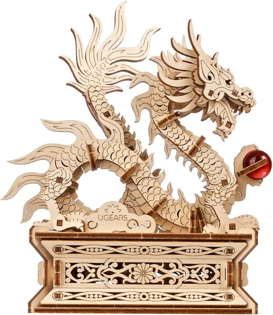 UGEARS Wood Dragon Puzzle 3D - Model Building Kits for Adults - Chinese 3D Dragon Wooden Puzzle Hobbies for Men - Wooden Models for Adults to Build