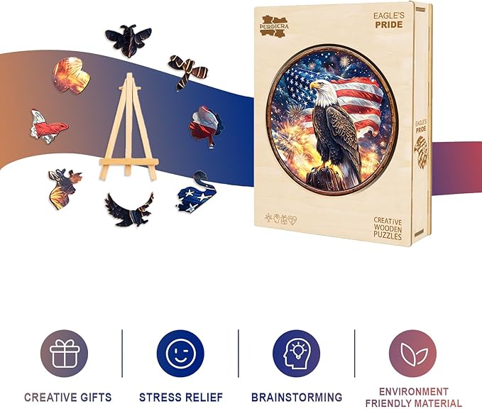 Wooden Puzzles for Adults - Eagle's Pride Wooden Jigsaw Puzzle, Unique Animal Shaped Wood Puzzles Adult, Christmas Birthday Gifts for Friends/Family, Home Decor 11.4 * 11.4in 200pcs