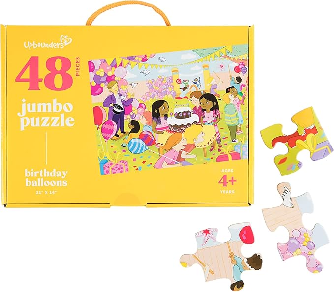 Upbounders® Birthday Balloons 48 Piece Jumbo Puzzle for Kids | Floor Puzzles for Ages 4-8 | Kids Party Puzzle with Pinata & Black Brown Children at Play | Multicultural & Eco-Friendly