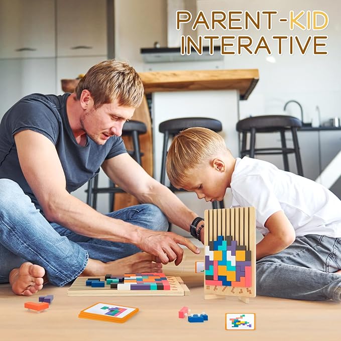 Wooden Stacking Puzzle Toy,3D Colored Wooden Puzzle,Russian Montessori Brain Blocks Puzzles Toys Gift for Boys and Girls,Board Jigsaw Game Toys for Brain Teasers for Toddlers 3-8Years