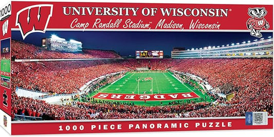MasterPieces - 1000 Piece Jigsaw Puzzle, NCAA Wiconsin Badgers, Panoramic Football Stadium View, Fun for Adults and Family, 13" x39