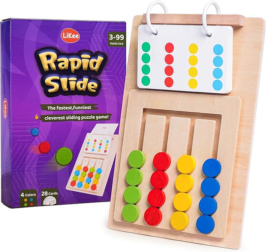 LiKee No-Lose-Parts Wooden Color Matching Slide Puzzle for 3+ Years Old, Montessori Learning Toys for Toddlers Fine Motor Skills, Board Games for Kids Boys Girls Birthday Airplane Travel Road Trip