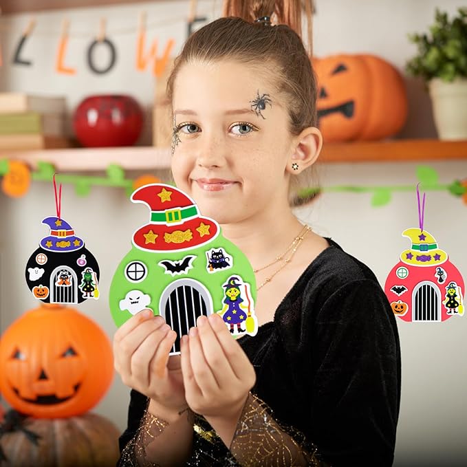 Fennoral 12 Pack Halloween Craft Kit for Kids Make You Own Witch House Foam Stickers Ornament DIY Arts and Crafts for Kids Girls Boys Halloween Party Supplies Halloween Decoration