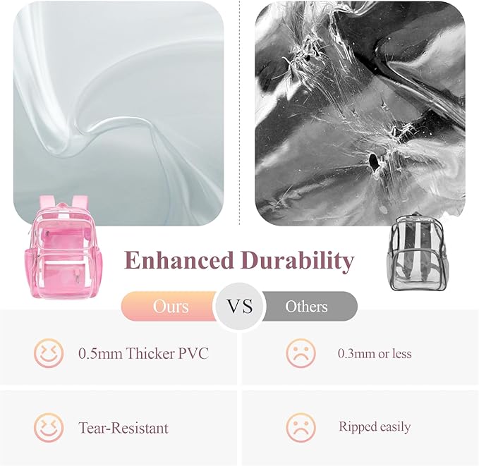 PACKISM Clear Backpack for School - 17 inch Large Heavy Duty Clear Bookbag, See Through PVC Backpacks (for age 12 above)
