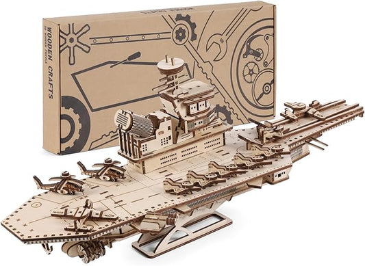 3D Wooden Puzzles for Adults, 242 PCS 3D Puzzles for Adults- Brain Teaser Wooden Puzzles for Father/Son, Gifts for Fathe/Son, Decompression 3D Puzzle Wood Models Kits (1.Aircraft Carrier)
