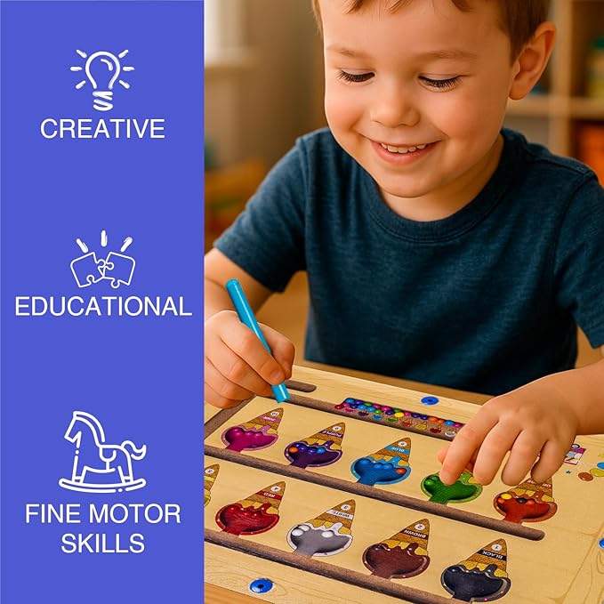 Montessori Magnetic Color and Number Maze Puzzle Board – Educational Wooden Toy for Toddlers, Fine Motor Skills & Counting Game Ages 2–5