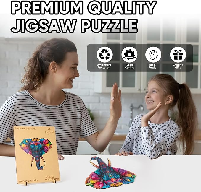 Ruikiyart Wooden Puzzles for Adults, 5MM 500 Pieces Mandala Elephant Jigsaw Puzzles Unique Shapes, Animal Puzzles Gift for Kids and Adults on Birthday,Thanksgiving,Christmas (19.6"x18.2")