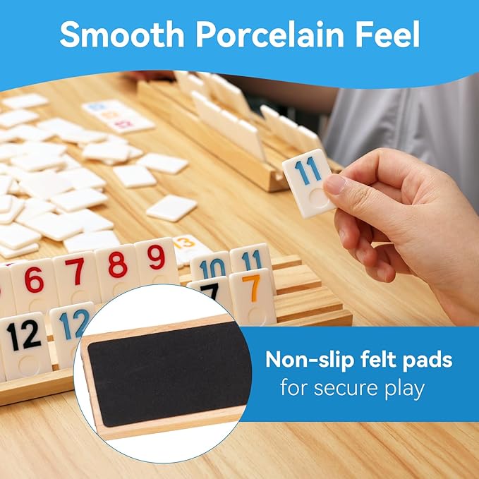 Rummy Cube 6 Player Edition with 6 Wooden Racks 160 Tiles Rummy Cube Game with Case 6 Players Travel Size Rummy Game Large Number Rummy Tiles Travel Game Set for Family Classic Board Games