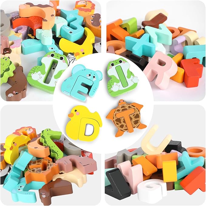 Animal Alphabet Puzzle Matching Game - Wooden Alphabet Learning Toys, ABC Puzzles for Toddlers 2-4, Montessori Educational Toys for Kids Ages 3-5 Up