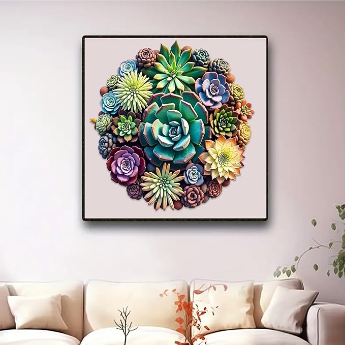 Wooden Puzzles, 150 Pieces Succulent Plants Jigsaw Puzzles, Unique Shaped Wooden Puzzle for Adults and Kids, Family Game(Succulent Plants, Medium)