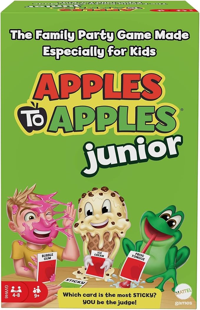 Mattel Games Apples to Apples Junior Kids Game, Card Game for Family Night with Kid-Friendly Words to Make Crazy Combinations