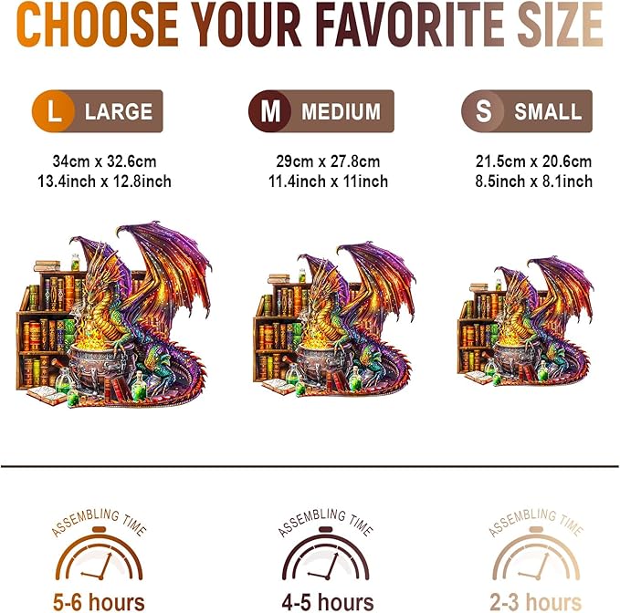 Wooden Puzzles for Adults -Dragon Magic Potion Wooden Jigsaw Puzzle, Unique Animal Shaped Wood Puzzles Adult, Christmas Birthday Gifts for Friends/Family, Home Decor 8.5 * 8.1in 100pcs