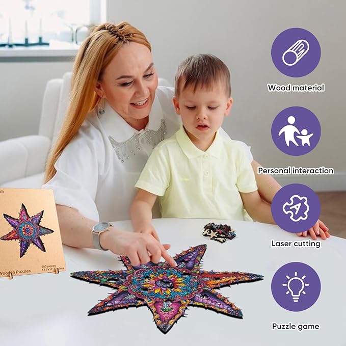 Wooden Puzzles for Adults 500 Piece, Starfish Ocean Jigsaw Puzzles Royal Unique Shape Adult Puzzles, Irregular Wood Puzzles Creative Gift for Adults and Kids Family Game (20.3x20.3 in)