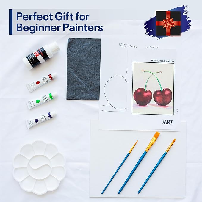Painting4Real DIY Painting Class Kit for Adults with Video Tutorials: Learn to Paint Cherries – How to Paint with Acrylics – Painting & Art Supplies – 9 Piece Acrylic Paint Set