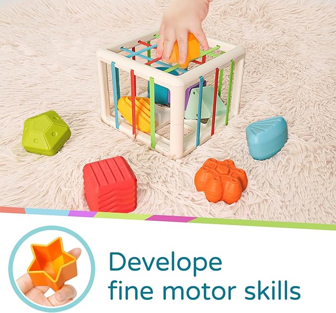 LiKee Shape Sorter Toys for 1+ Years Old, 10pcs Montessori Baby Blocks, Sensory Toddler Learning Toy for Fine Motor Skills, Infant Developmental Toys Gift for Boys Girls Ages 18+ Months