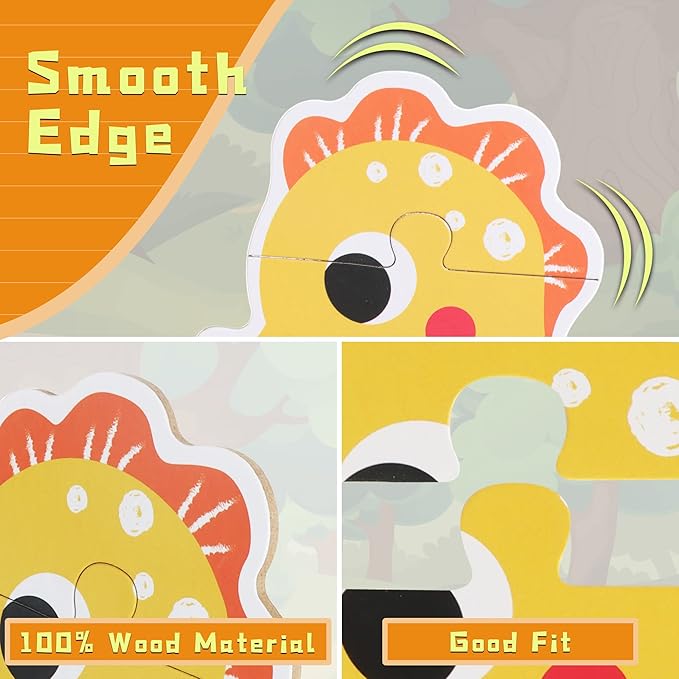 FLYINGSEEDS 6 Packs Marine Animals Shaped Wooden Jigsaw Puzzles, Beginner Puzzles for Toddlers, Montessori Learning Toys Preschool Educational Activity for Kids Ages 3 4 5 with Pattern Blocks