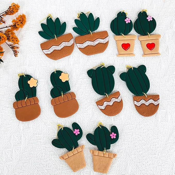 Cactus Polymer Clay Cutters – 10 Pcs Plant and Pot Clay Cutters Set for Earrings and DIY Crafts, Polymer Clay Tools for Jewelry Making
