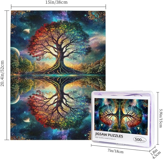 Tree of Life Puzzle 500 Piece,Colorful Tree of Life Puzzle,Colorful Starry Night Tree Jigsaw Puzzle，Beautiful Galaxy Nature Landscape Jigsaw Puzzles，for Adults Toys Gift Family Decoration