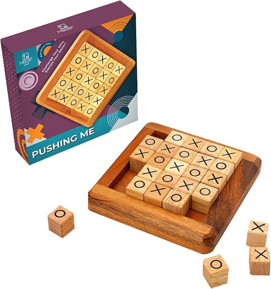 BSIRI Pushing Me Wooden Tic Tac Toe Game- Tabletop Board Games for Farmhouse Decor, Coffee Table Decor, Unique Gifts Fun Gifts for Adults. Perfect for Game Night,Family Games (5 Inch)