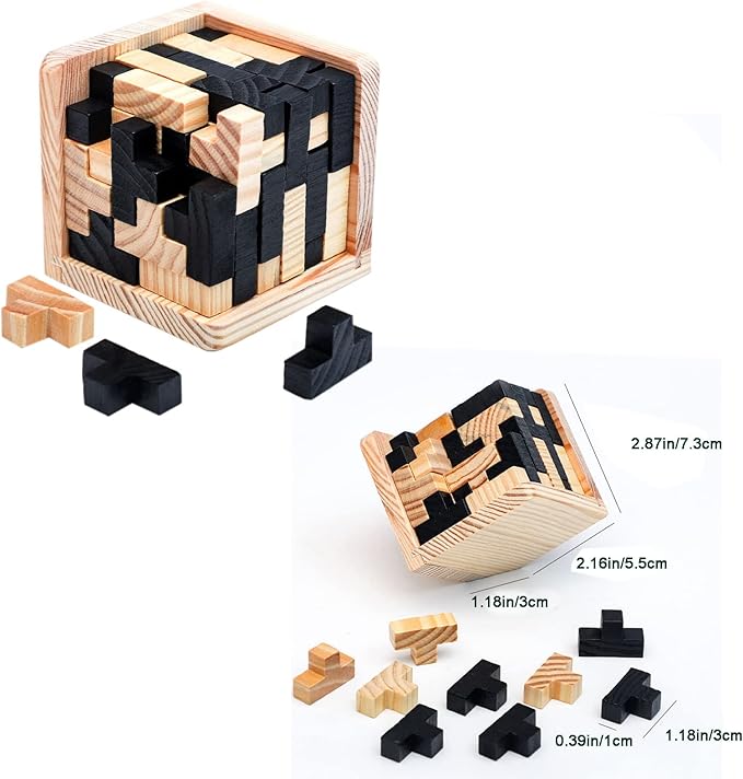 Arlai 12 pcs Wooden Brain Teaser Puzzle and Metal 3D Unlock Interlocking Jigsaw Educational Toy for Kids and Adults Brain Games Durable Easy to Assemble Birthday Gifts Educational Toys